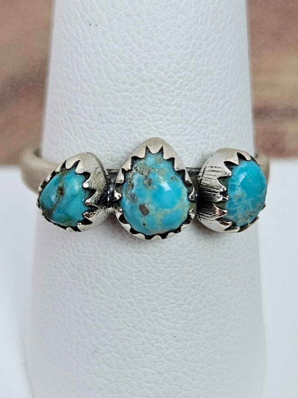 Whitewater Turquoise Sterling Silver 3 Stone Band Ring 10